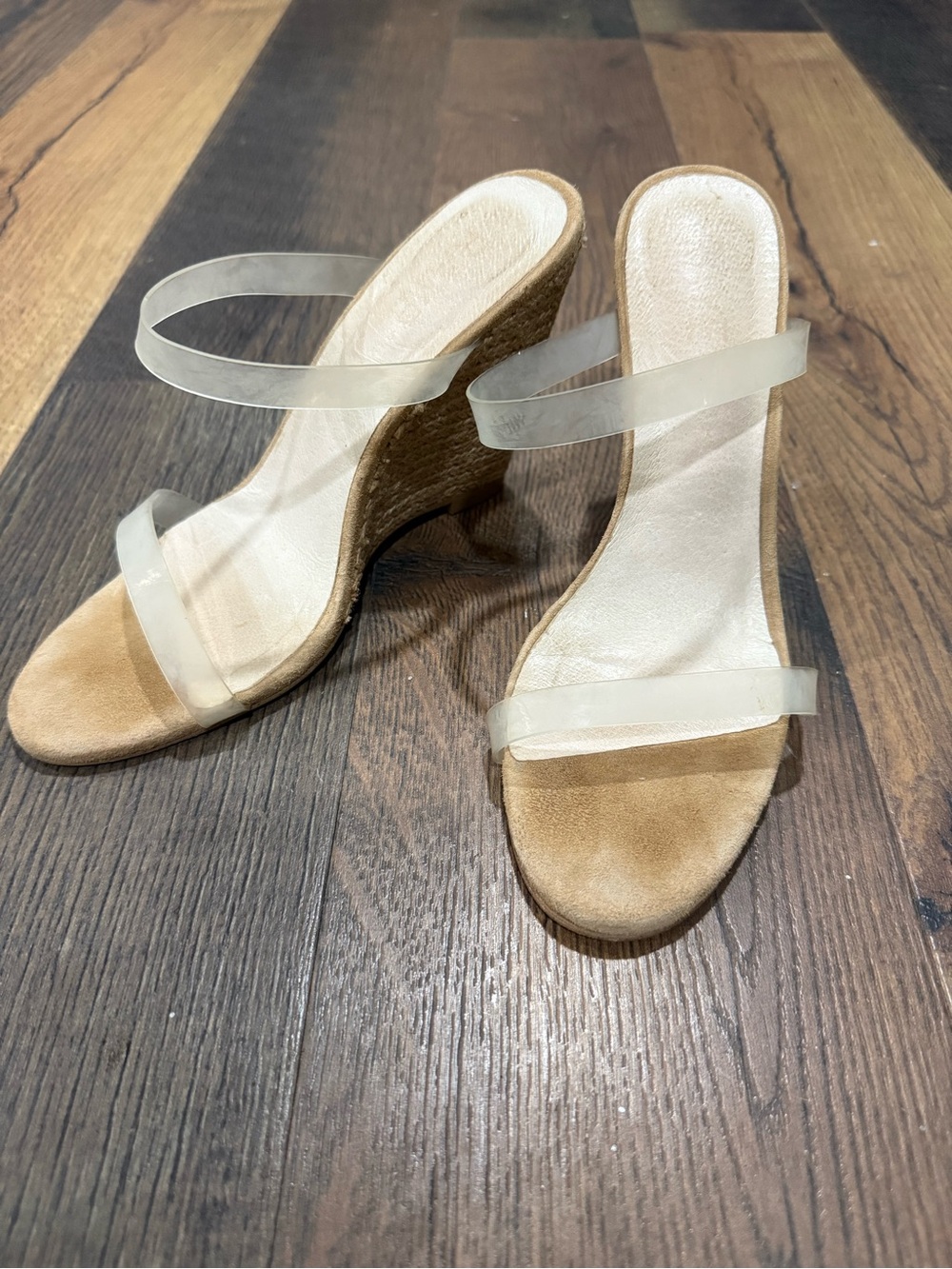 RAYE Tan Espadrille Wedge Sandals with Clear Straps